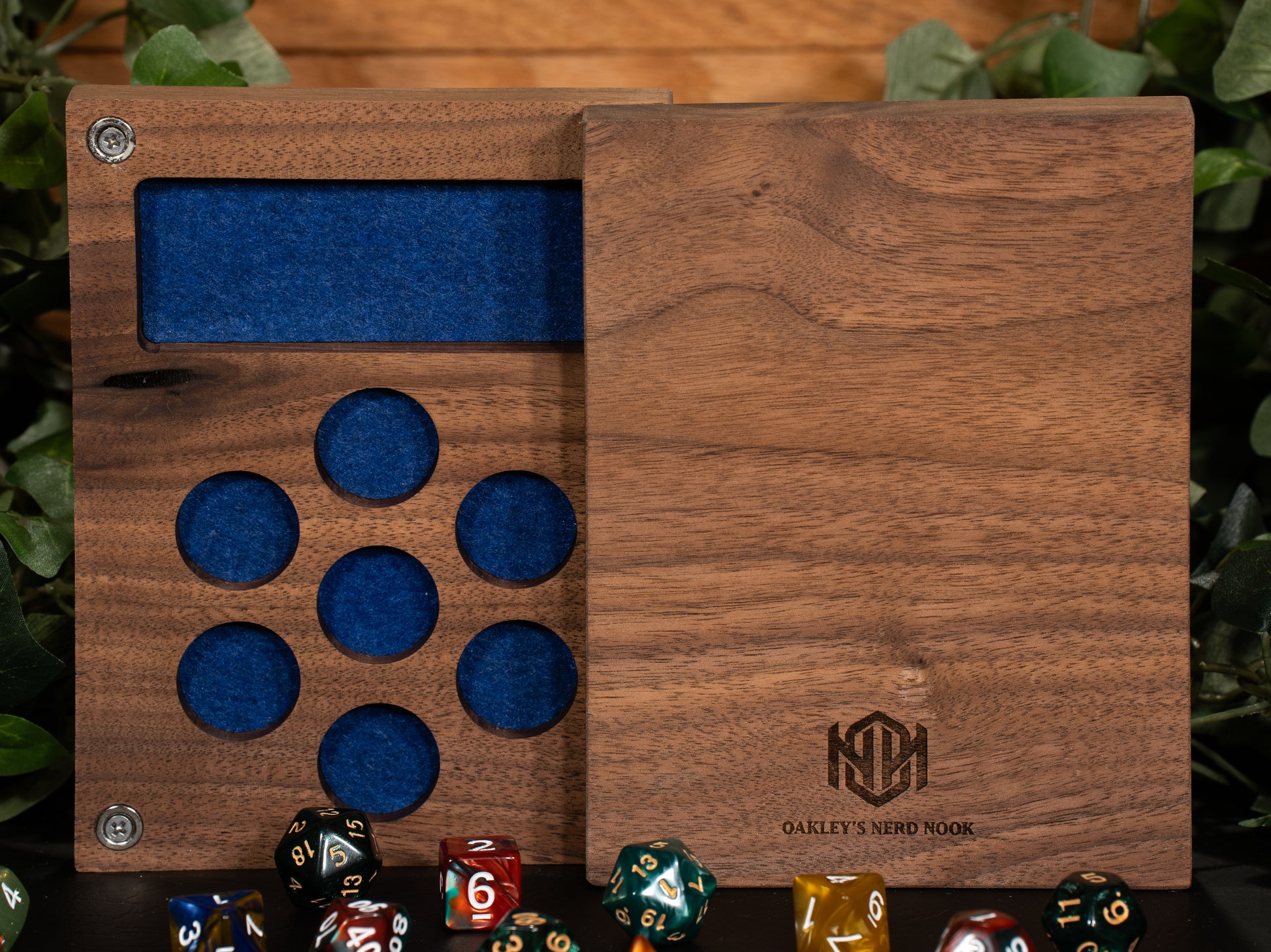 Rectangle Textured Walnut Wooden Box of Holding with Blue-felt inside the holes for beautiful astatic.